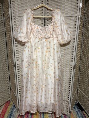 Worth Collective Ivory Floral Puff Sleeve Maxi Dress - Yellow & Green Print